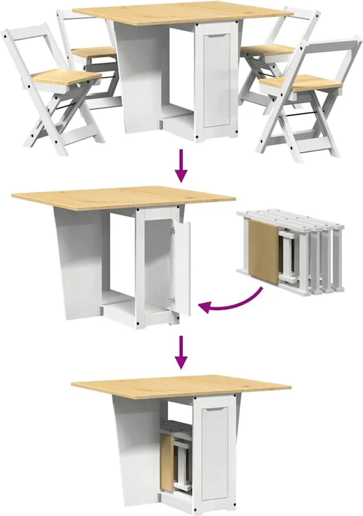 Ensemble Repas Gain de Place Butterfly 5 Pièces Pin Blanc Corona