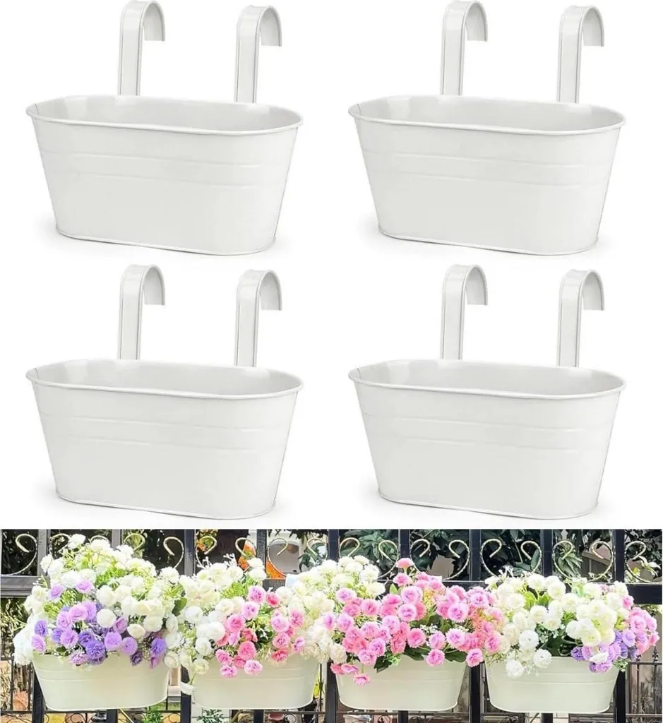 Pots de fleurs pour balcon et jardin en métal blanc à suspendre 27,5cm