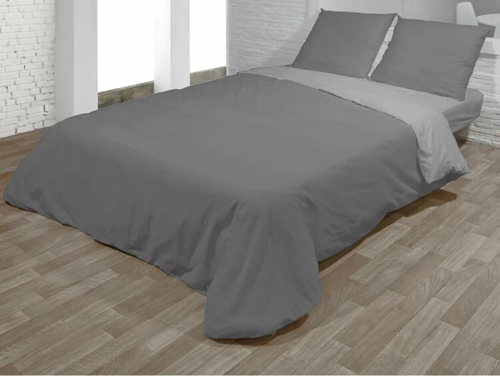 Housse de couette 150 anti-plis Vegas Grey - Parure lit 3 pcs Hosteline