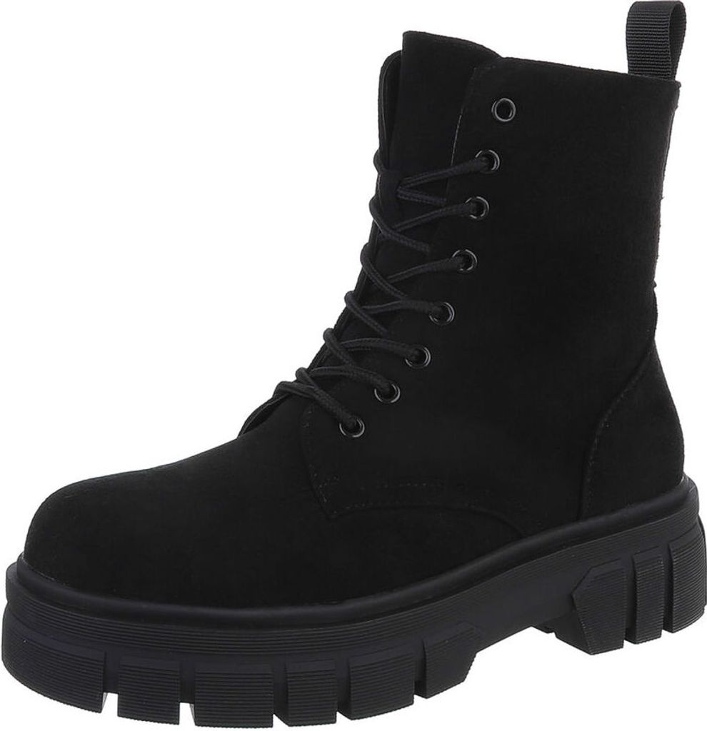 Ital-Design Damen Stiefeletten Plateaustiefeletten Wildlederoptik Schnürstiefeletten 87124721 Schwarz Gr. 36