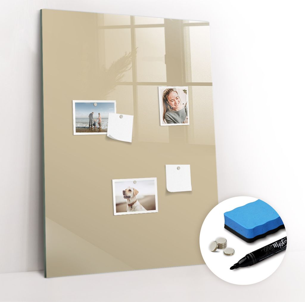 Magnetpinnwand Memoboard - Zubehörsatz - Schwarzer Marker + Schwamm + Magnete - 70 x 100 cm - Beige Farbe