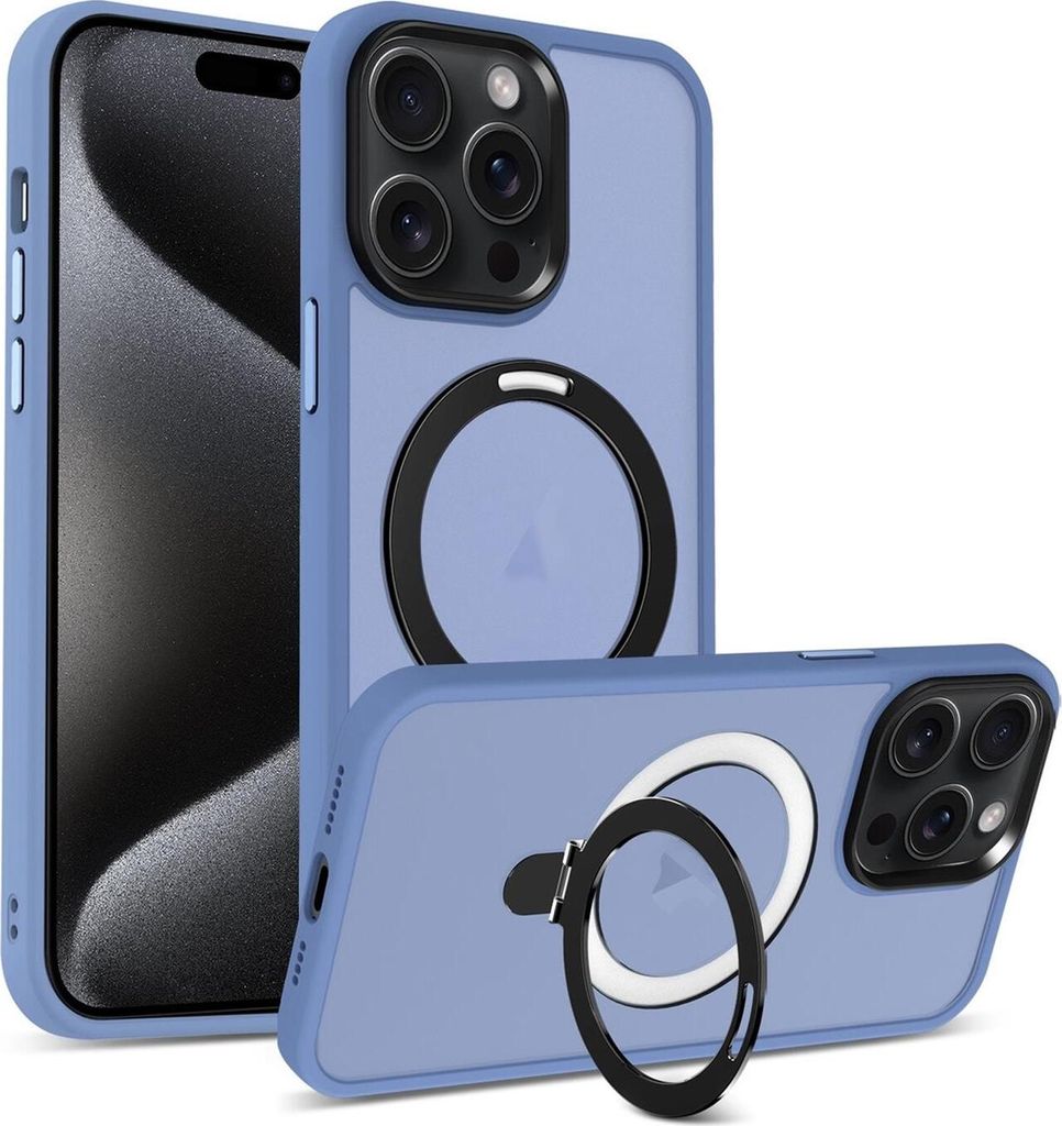 Conie Magsafe Schutzhülle für iPhone 16 Pro Max Kunststoff Hard Case Magnet Cover Hülle mit Aufstellfunktion in Blau matt