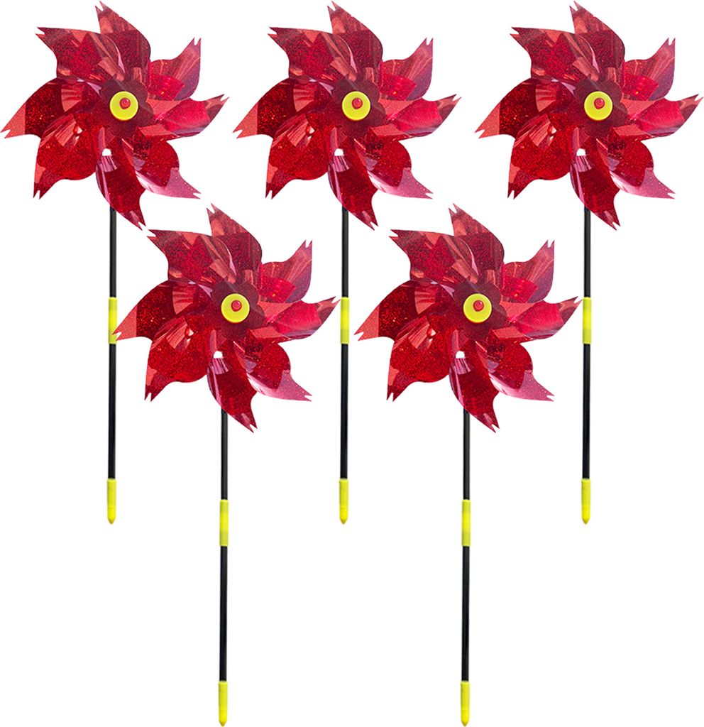 5pcs Pinwheels funkelnd reflektierendes Haustier Vogel Repeller funkelnde Pinwheel Windmühle für Garten-Rot