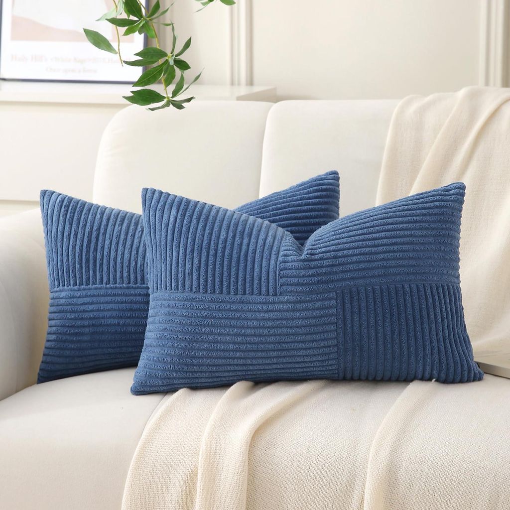Set mit 2 Kissenbezügen aus Cord, 30 x 60 cm, denimblau; flauschige Boho-Kissenbezüge, Sofakissen, Zierkissen, dekorative Kissenbezüge, weiche D...