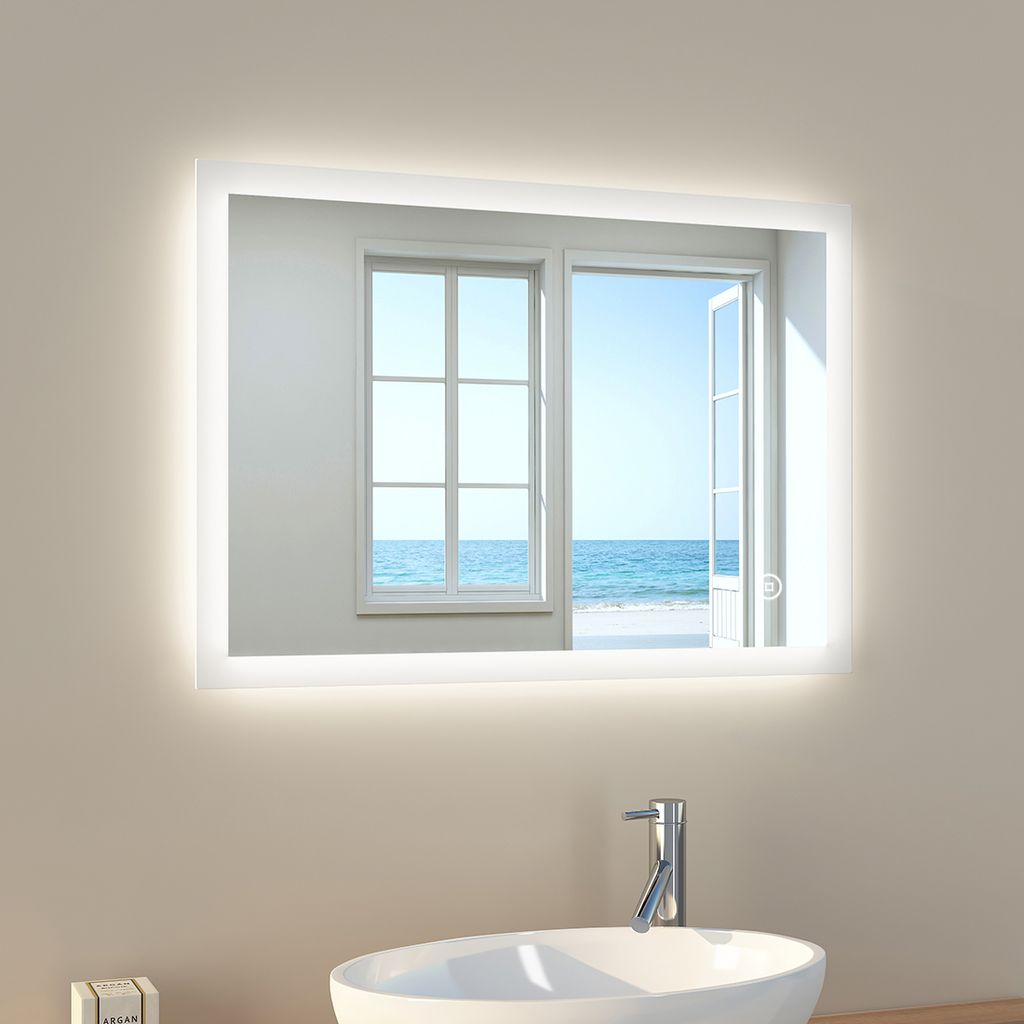 Badspiegel mit Beleuchtung EMKE Badezimmer Spiegel LED Lichtspiegel 50x70 cm 