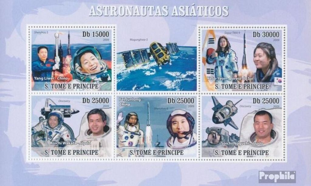 Briefmarken Sao Tome e Principe 2009 Mi 4204-4208 Kleinbogen (kompl. Ausgabe) postfrisch Asiatische Astronauten, Weltraum