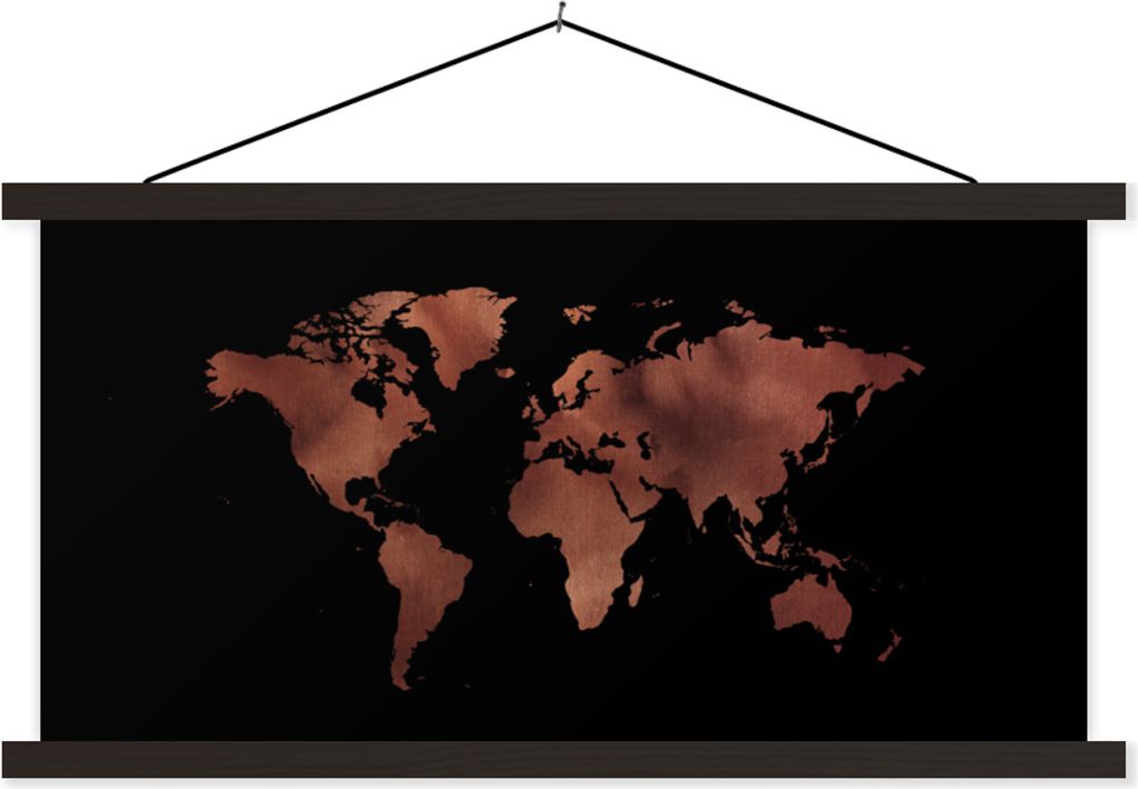 MuchoWow Textilposter Weltkarte - Leder - Rosa 120x60 cm mit schwarzem Rahmen - Dekoration Schlafzimmer