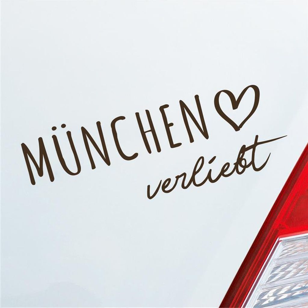 Auto Aufkleber München verliebt Herz Stadt Heimat Liebe Car 19x7 cm Braun Sticker Heckscheibenaufkleber