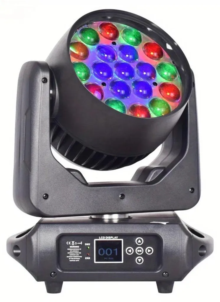 Lyre de Scène Mobile LED 19x15W DMX - Projecteur Professionnel Noir