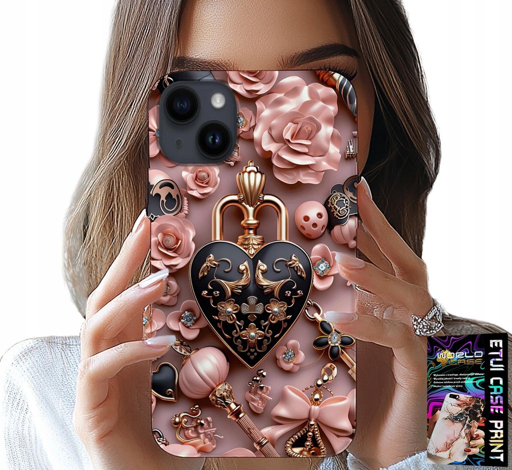 Fall Für Iphone 15 - Feminine Designs Vorhängeschloss Herz Fall + Glas