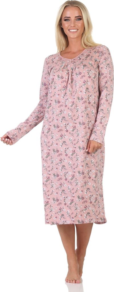 Elegantes frauliches Damen Nachthemd langarm in floralem Design von Normann ; altrose , 48