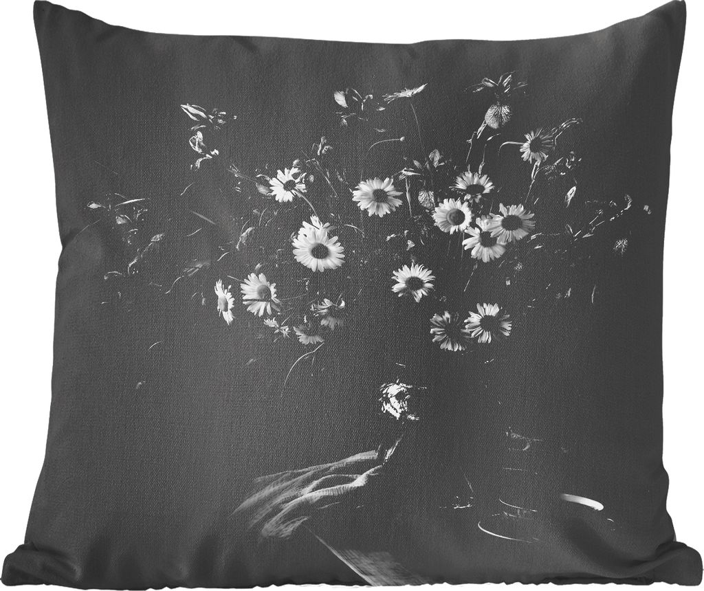 MuchoWow Zierkissen Sofakissen Wohnzimmer Dekokissen 50x50 cm Blumenstrauß - Blumen - Ölgemälde - Stilleben - Schwarz - Weiß - Komfort - Sofa...