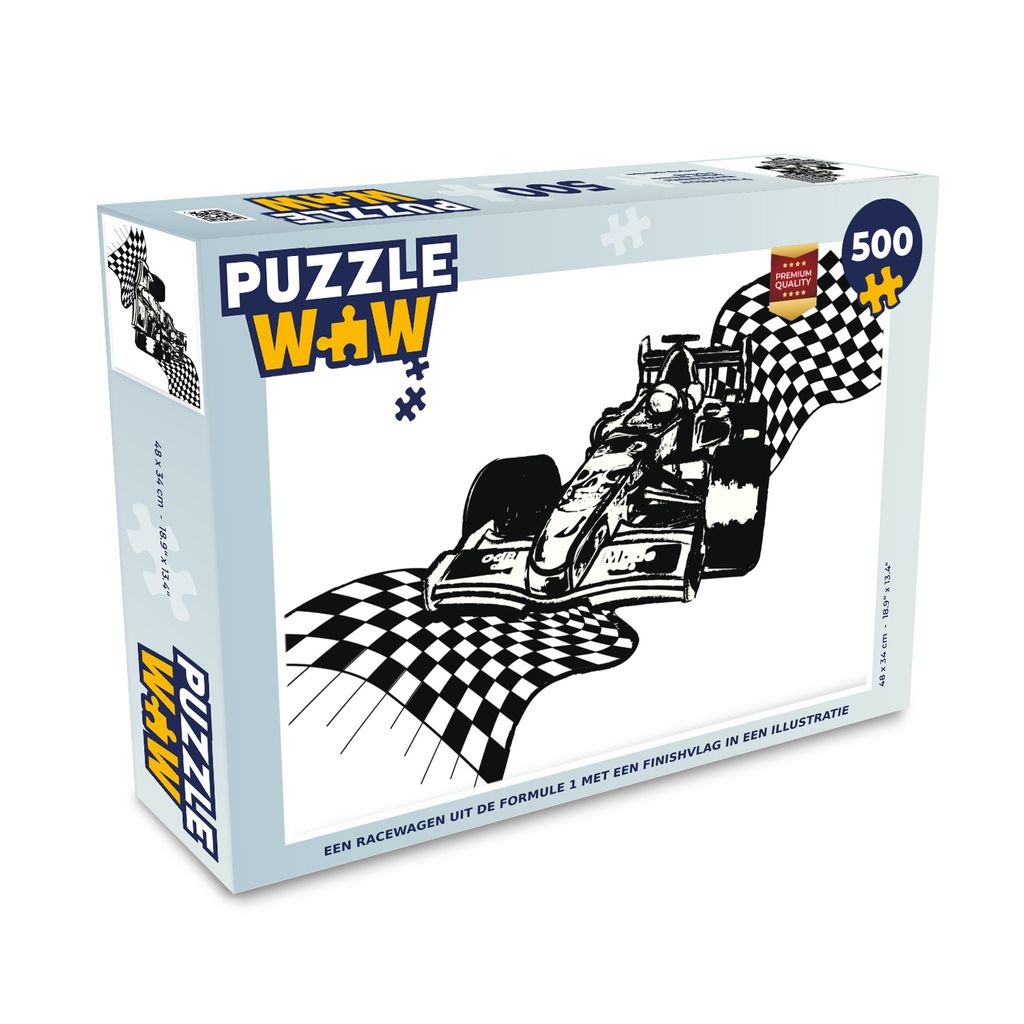 MuchoWow Puzzle 500 Teile Ein Rennwagen aus der Formel 1 mit einer Zielflagge in einer Illustration - 500 Teile - Kinder - Selberbauen - Puzzlesp...