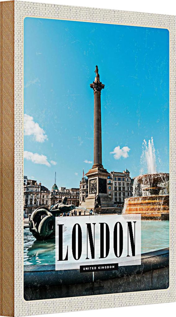 Holzschild Reise 20x30cm London UK Brunnen Trafalgar Square