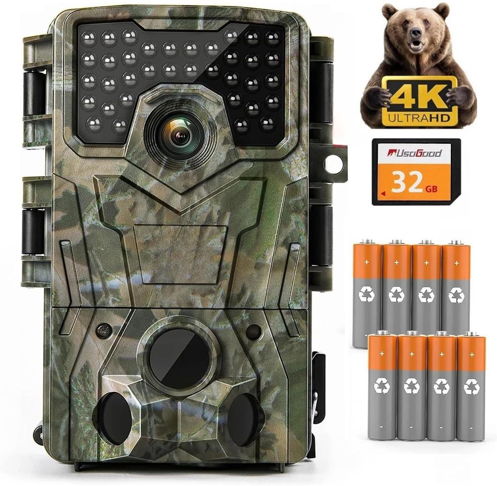 4K 48MP Wildkamera mit 32GB Karte & 8 Batterien,Wildkamera Produktbild 