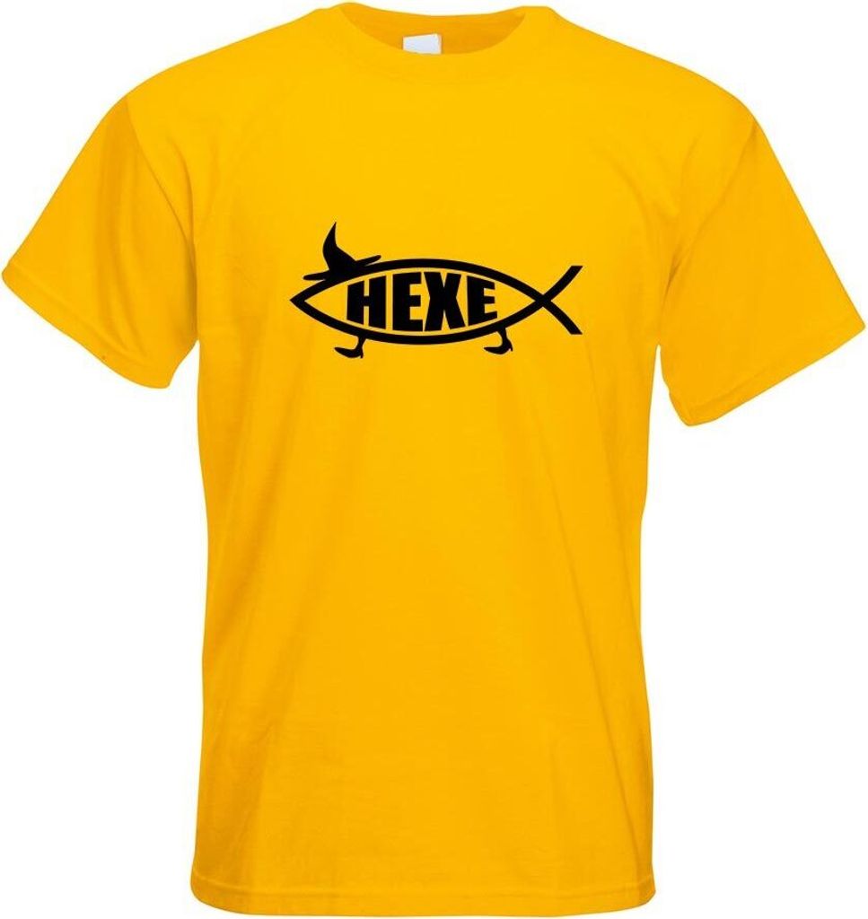 Kiwistar - T-Shirt - gelb - Hexe Fisch Motiv Bedruckt Funshirt Design Print - mit Motiv Bedruckt - Funshirt Design - Sport - Freizeit - Herren - S