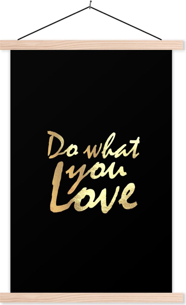 MuchoWow Textilposter Zitat - Liebe - Schwarz - Gold 40x60 cm mit holzfarbenen Rahmen - Poster