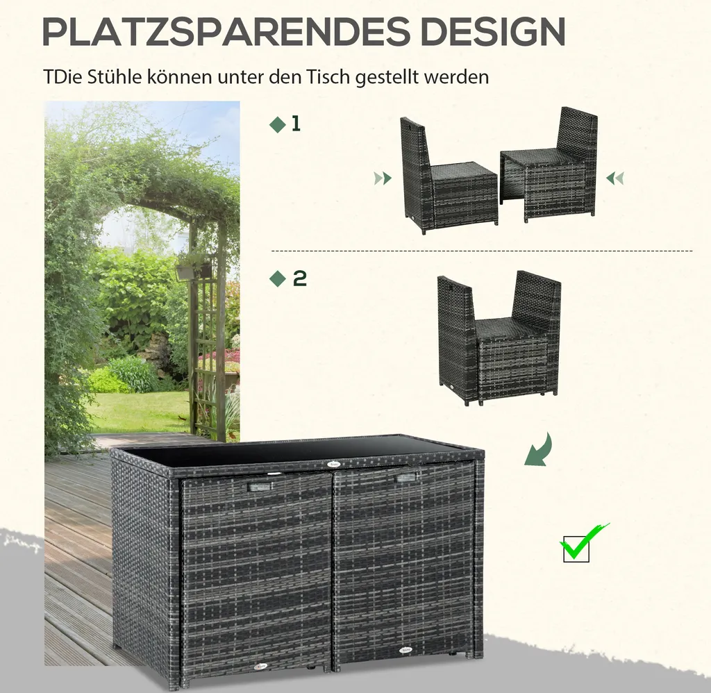 Ensemble de Jardin en Polyrotin Gris avec Structure Acier 5 Pièces Chic - 6