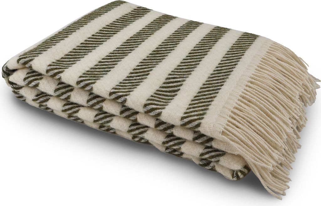 Fair De Luxe Wolldecke 100% Wolle | wärmende Wohndecke/Plaid vielseitig einsetzbar | Grün/Natur