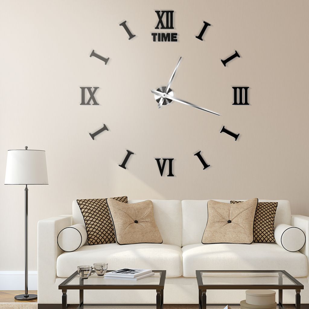 Wanduhr Uhr 3D Wandtattoo Deko Design Spiegel Edelstahl Wand Uhr Groß XL DE 