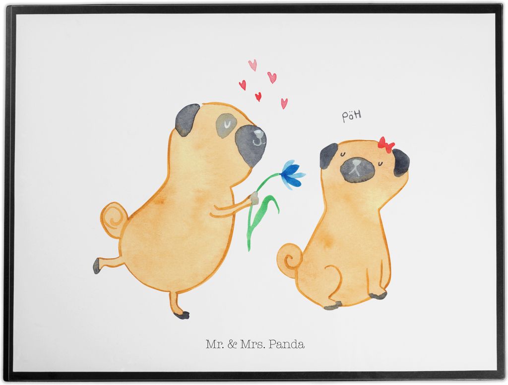 Mr. & Mrs. Panda Schreibunterlage Mops Verliebt - Weiß - Geschenk, Sprüche, schreibauflage, Hund, schreibtischunterlagen, schreibtischunterlage, ...