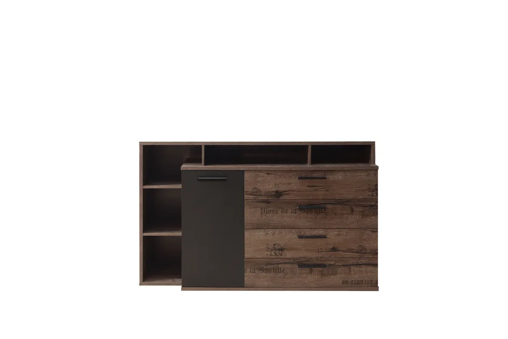 Commode Jacky en brun et noir 153x98cm buffet industriel de rangement