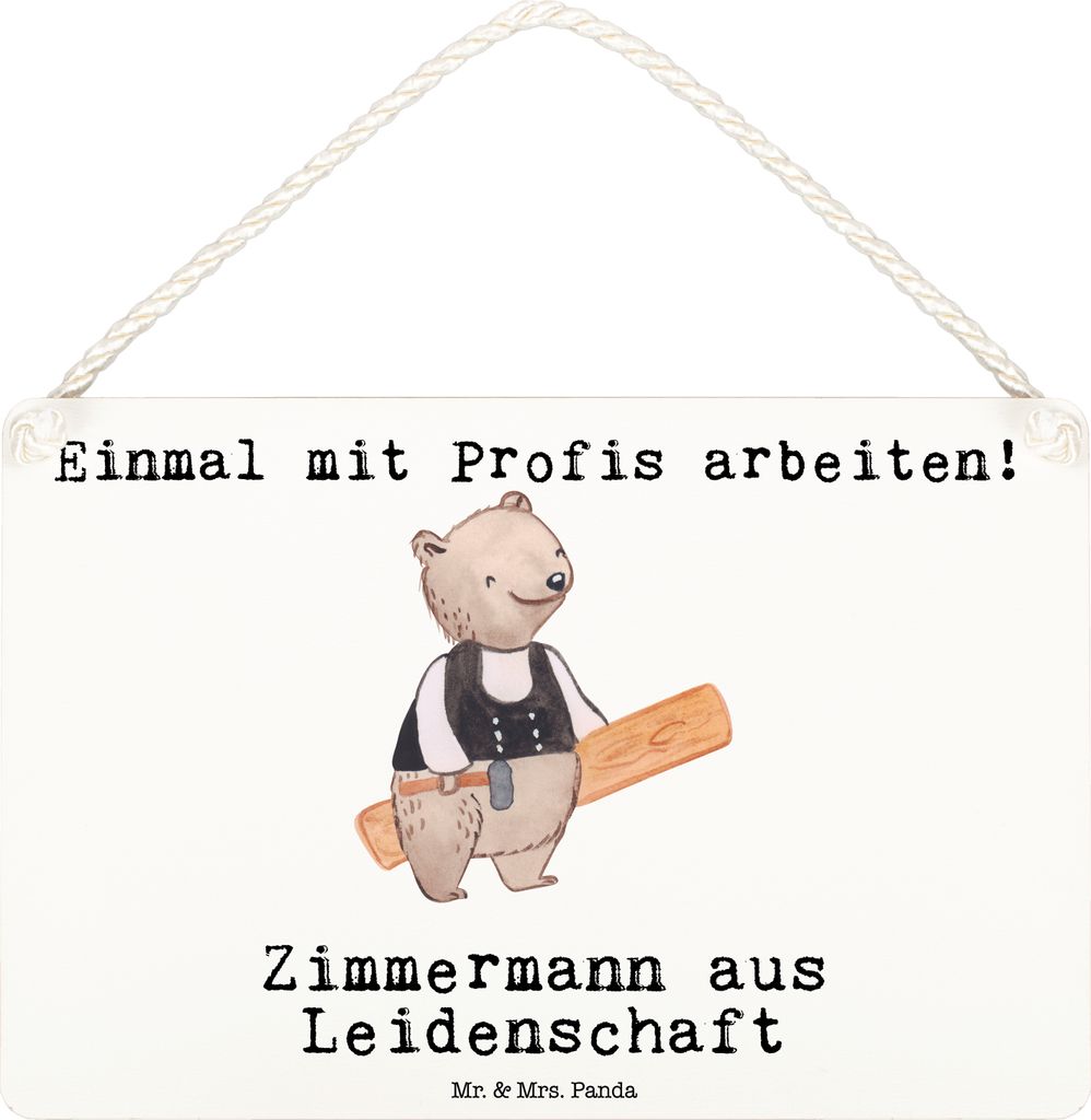 Mr. & Mrs. Panda Schild Zimmermann Leidenschaft DIN A6 - Weiß - Geschenk, Wandbild Holz, kleine aufmerksamkeit, Türschild, holzbild, wandhänger