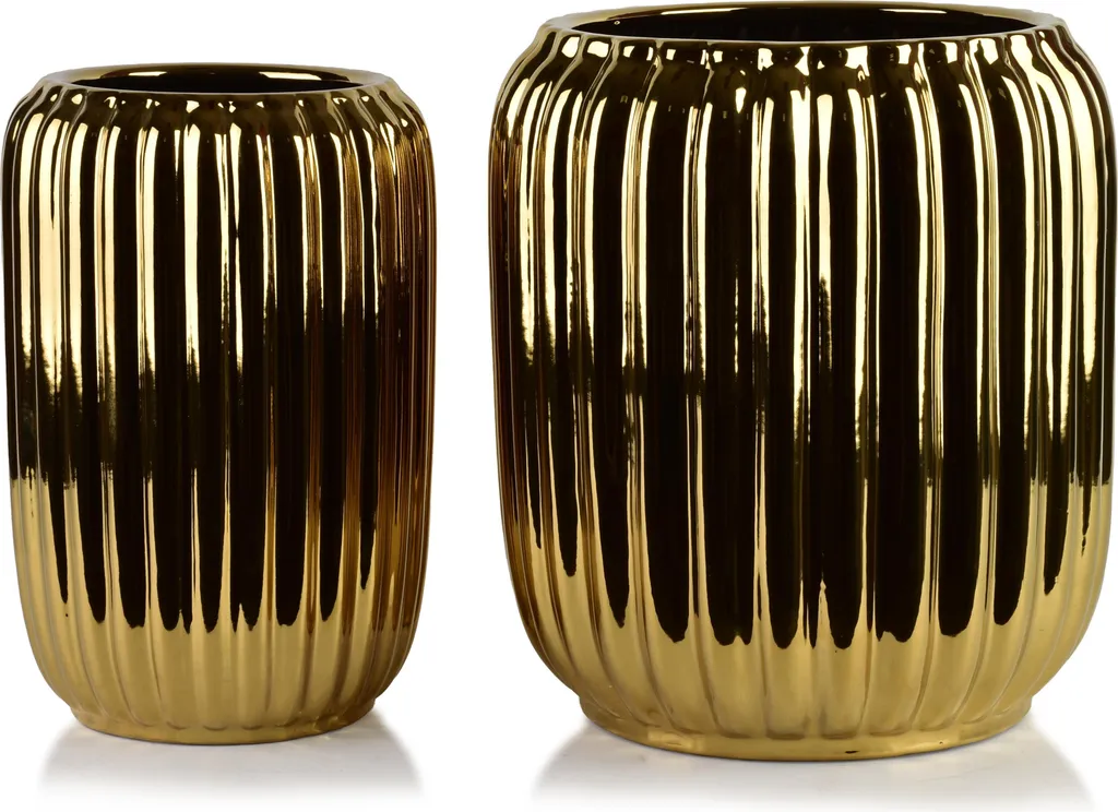 Lot de 2 Cache-pots MONDEX NEVA GOLD Dorés en Céramique - 40cm et 44cm