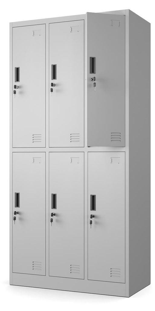 Muralo Metallschrank Mehrzweckschrank Kleiderschrank Sozialraumschrank Schrank für Fitnessstudios Stahl Hellgrau 6 Fächer