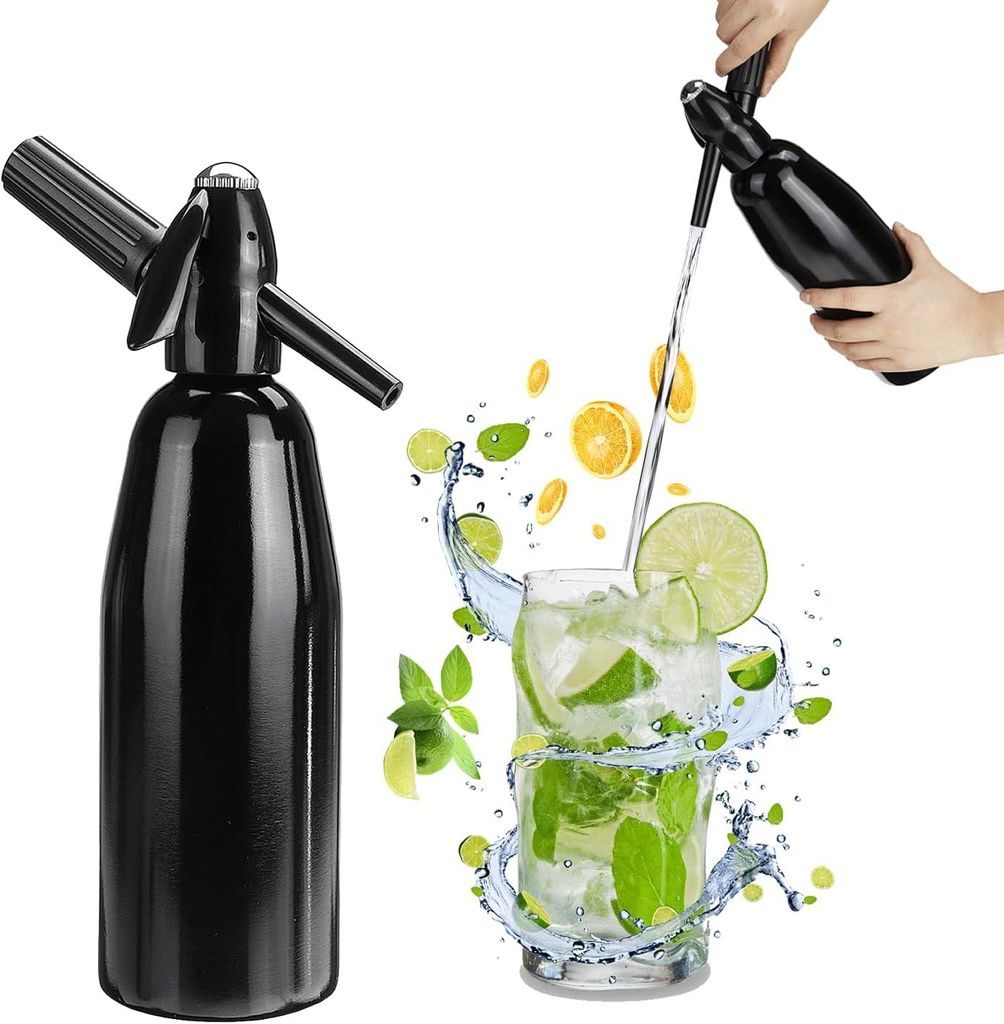 Sodamaschine, 1-Liter-Soda-Siphon, Mini-tragbarer Aluminium-Soda-Maker für hausgemachte Fruchtsäfte, Mojitos, Cocktails und Getränke
