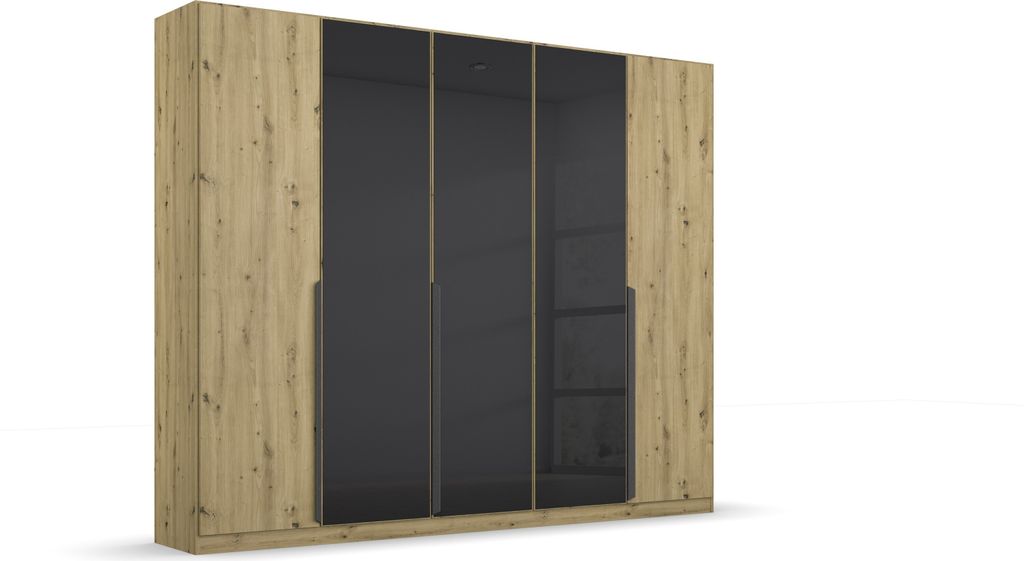 Drehtürenschrank >Artemis< in Eiche Artisan / Glas basalt - 226x210x54 (BxHxT)
