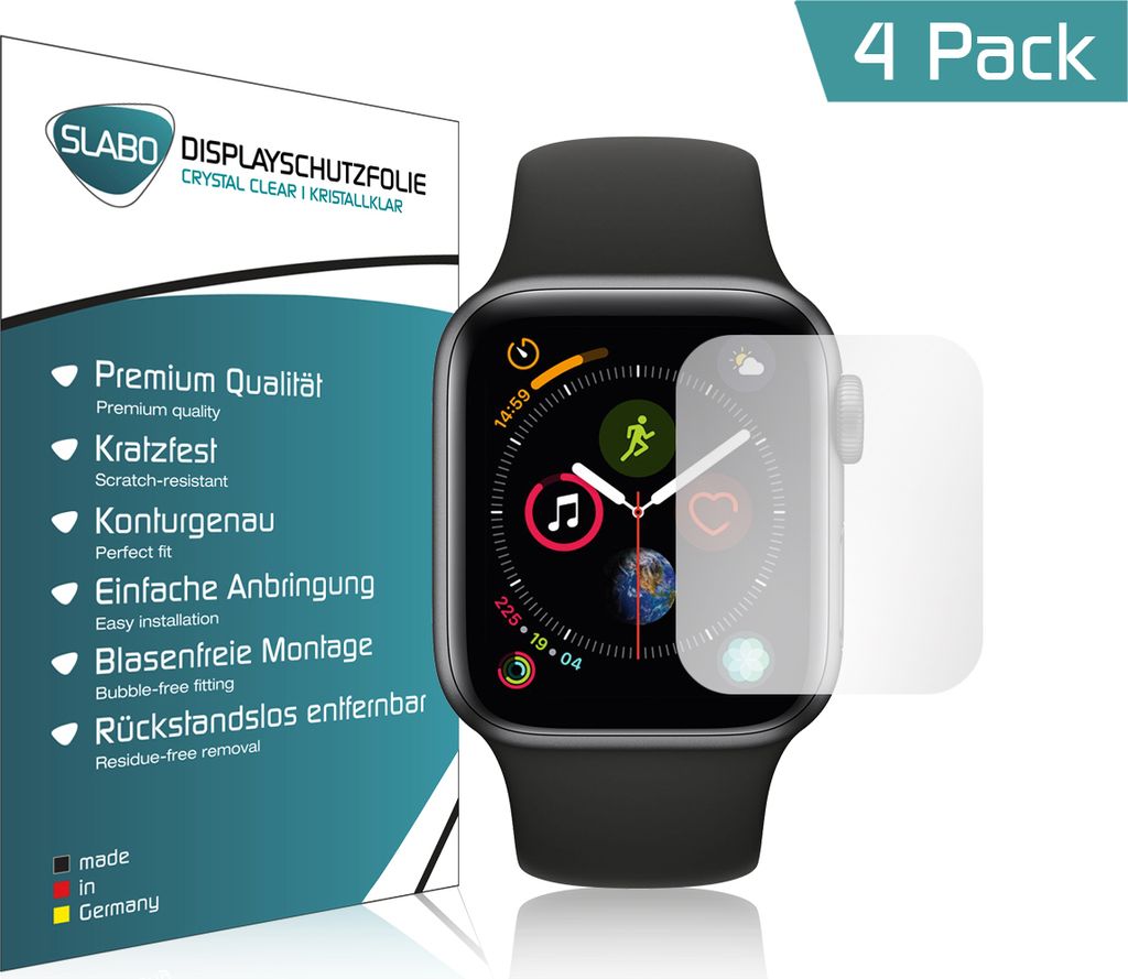 4x Slabo Displayschutzfolie für Watch SE (40mm) | Watch Series 4 (40mm) | Watch Series 5 (40mm) | Watch Series 6 (40mm) KLAR "Crystal Clear" Displ...