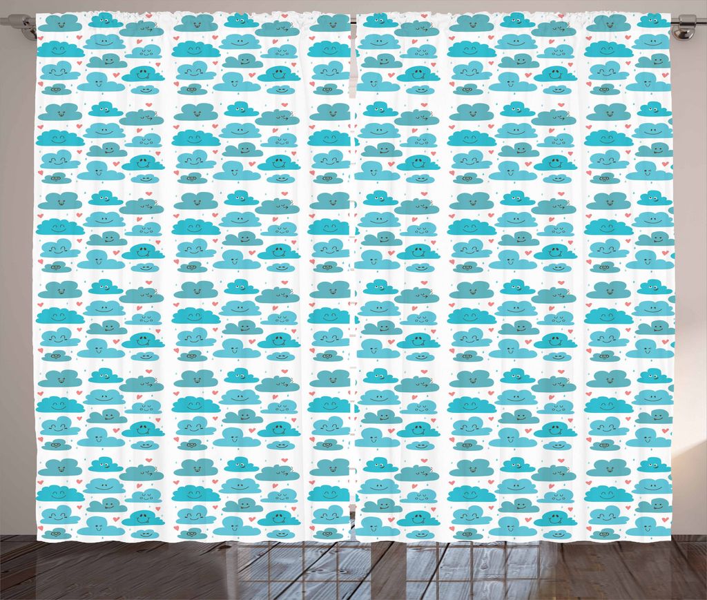 ABAKUHAUS Regen Rustikaler Gardine, Emotions Doodle Wolken, Schlafzimmer Kräuselband Vorhang mit Schlaufen und Haken, 280 x 175 cm, Sky Blue Weiß...
