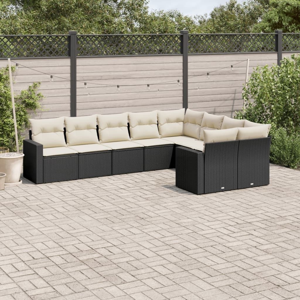 Maison Exclusive - 9-tlg. Garten-Sofagarnitur mit Kissen Schwarz Poly Rattan