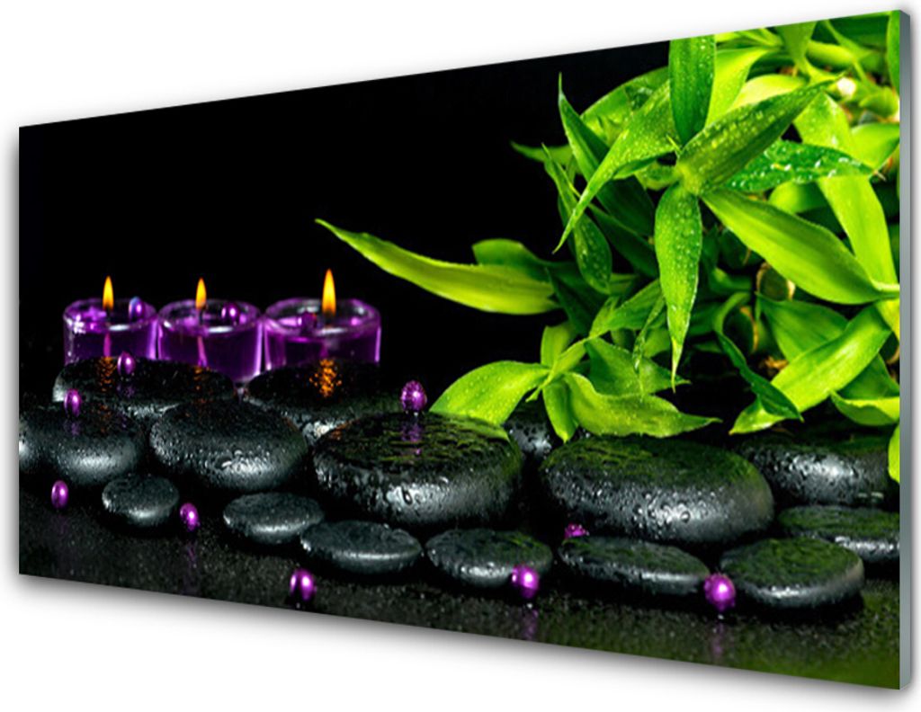 Acrylglasbilder 100x50 Wandbild Druck Kerze Steine Blätter Produktbild 