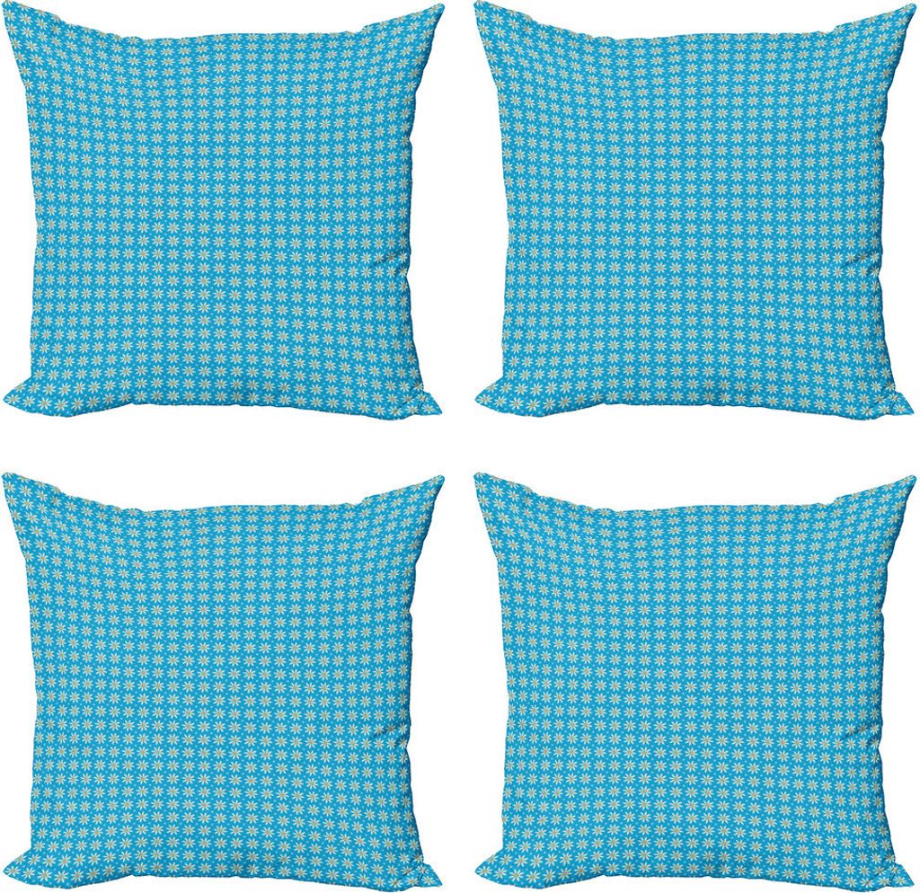 ABAKUHAUS Frühling Kissenbezug Set (4 Stück), Blühende Gänseblümchen auf Blau, Moderner Doppelseitiger Digitaldruck, 40 cm x 40 cm, Azure Blau...