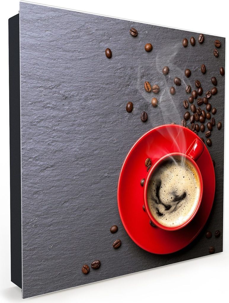 Nachbildung-Schlüsselkasten, Magnetpinnwand und Memoboard mit Glasfront Motiv Kaffeetasse heiss