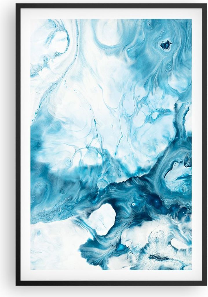 Gerahmtes Poster - Schwarzer Rahmen - Abstraktion Flüssigkeit hellblau - 61x91,5 cm - Wand Bild - Wanddeko - Wandbilder - Wandposter - Bilderrahme...