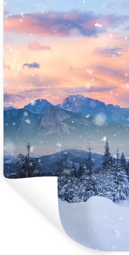 MuchoWow Wandtattoo Wandsticker Wandaufkleber Schnee - Himmel - Wald - Winter 80x160 cm Selbstklebend und Repositionierbar - Sticker - Dekorfolie
