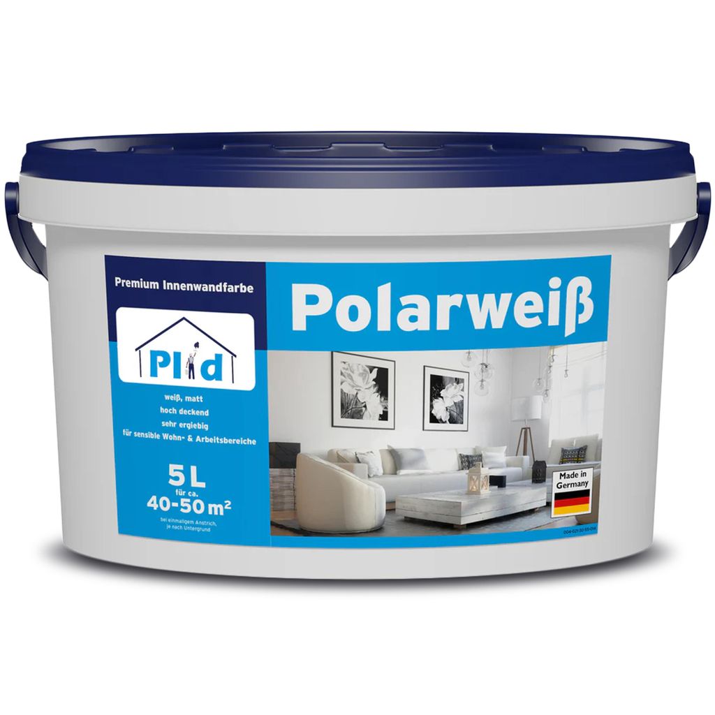 Plid Wandfarbe weiß matt 5L - für ca. 35m² / Polarweiß Innenfarbe, hohe deckend Farbe