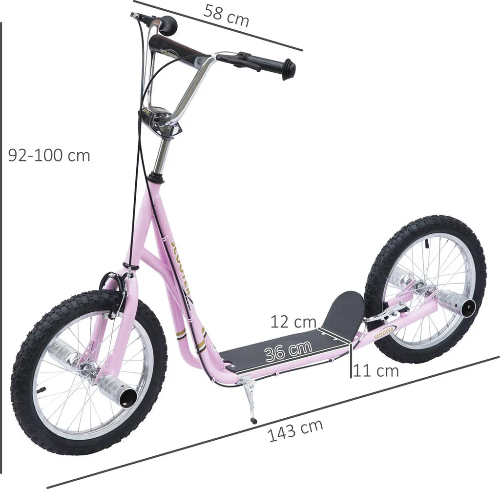 Trottinette Tout-Terrain Confortable Roues Gonflables 41cm Rose Pegs