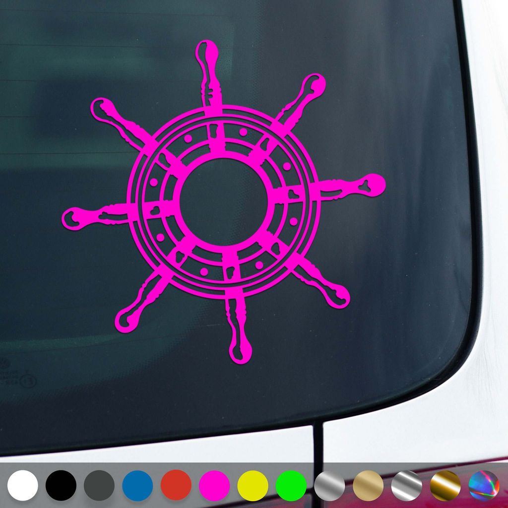 PantherPixel Steuerrad Aufkleber Meer Nordsee Ostsee Schiff Sticker Auto Geschenkidee Farbe Neon-Pink