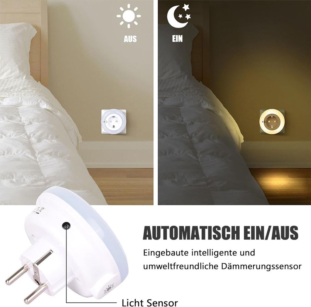 Aigostar Nachtlicht Mit Steckdose - 2 Stück Mit Sensor & Touch In 3 Farben