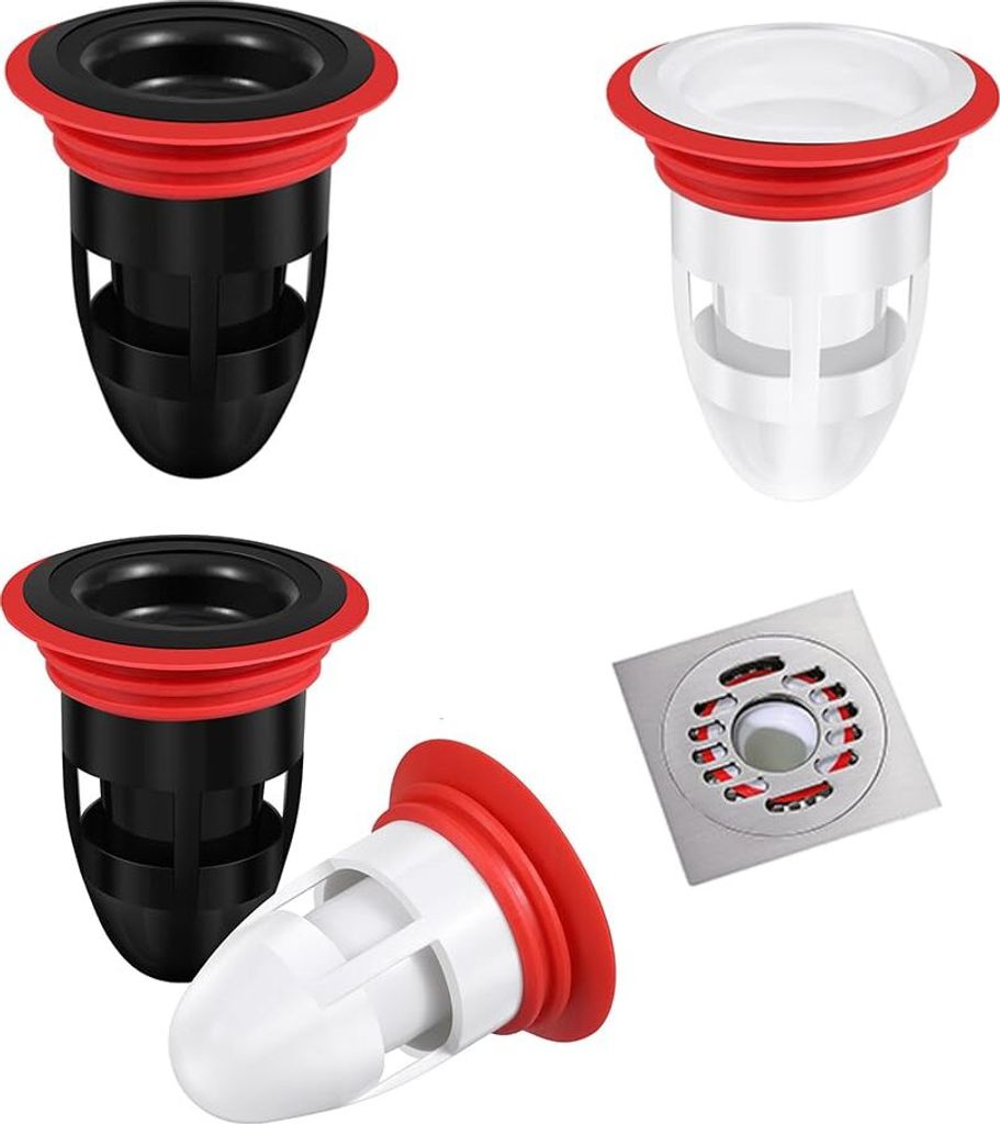 4 Stück Bodenablauf Dusche, Geruchsverschluss Dusche Bodenablauf, für Badezimmer Garten Wäschekammer Toilette Balkon Küchen Keller (5,5 × 6,5 cm)