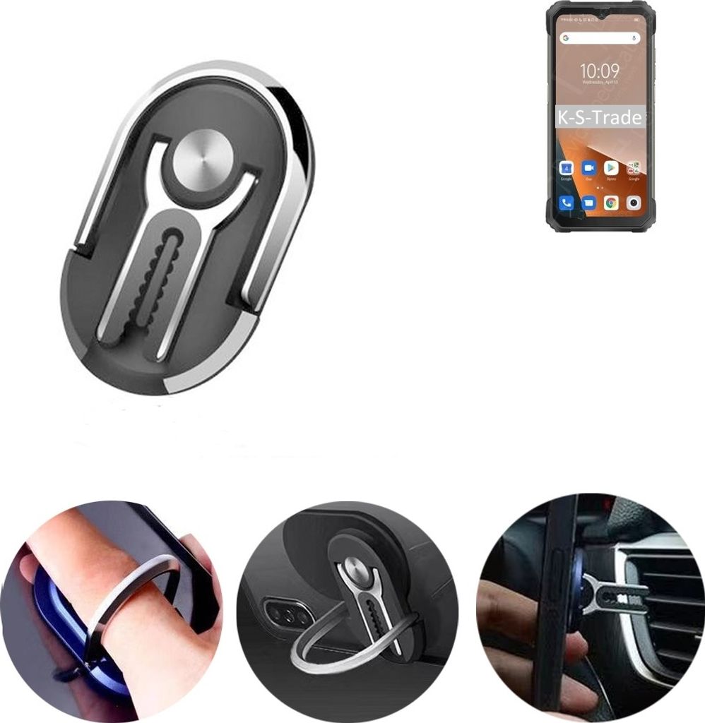 K-S-Trade 3in1 Smartphone-Ring Handy-Ring kompatibel mit Blackview BL8800 Pro 5G Fingerhalterung Handyring Tischständer Lüftungsgitter-Halterung