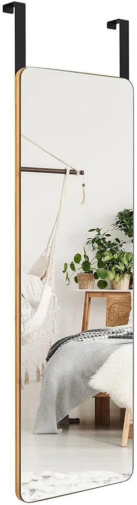 Miroir mural COSTWAY 100x35cm avec cadre en bambou et bords arrondis