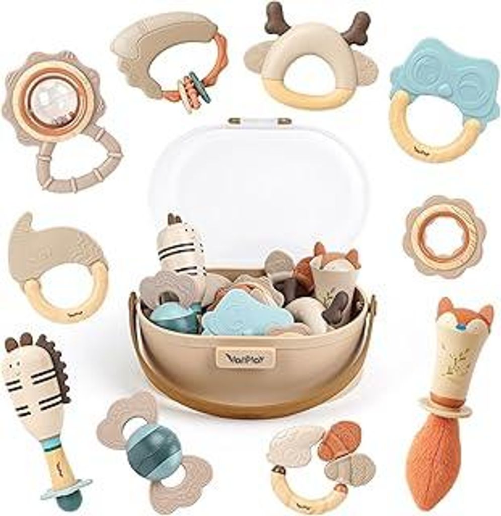 Baby Rassel 0-6 Monate Beißring Sensorik Montessori Spielzeug Zahnungshilfe Baby Spielzeug 6 Monate(10Pcs?