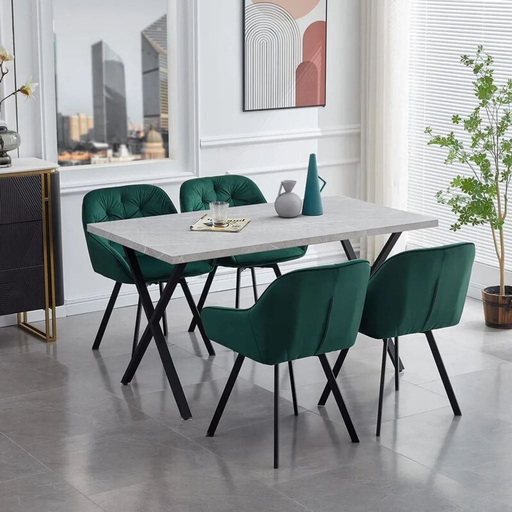 Table à manger rétro CLIPOP rectangulaire 140 cm avec pieds en X gris