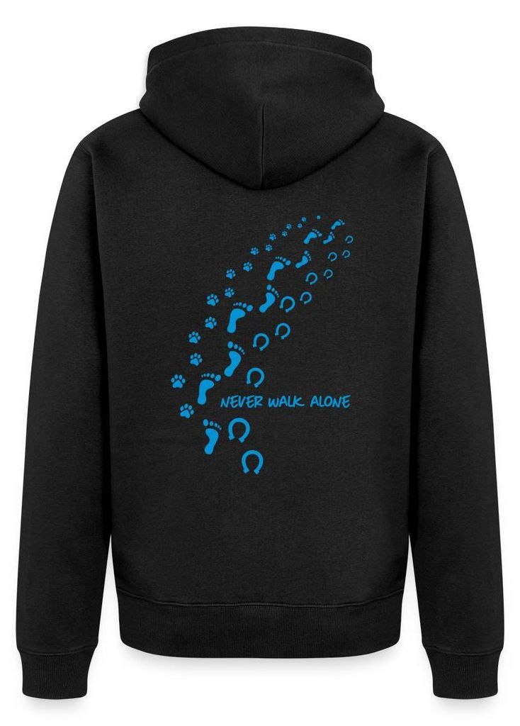 Spreadshirt Never Walk Alone Hund Mensch Hufabdrücke Kapuzenjacke Herren, M, Schwarz