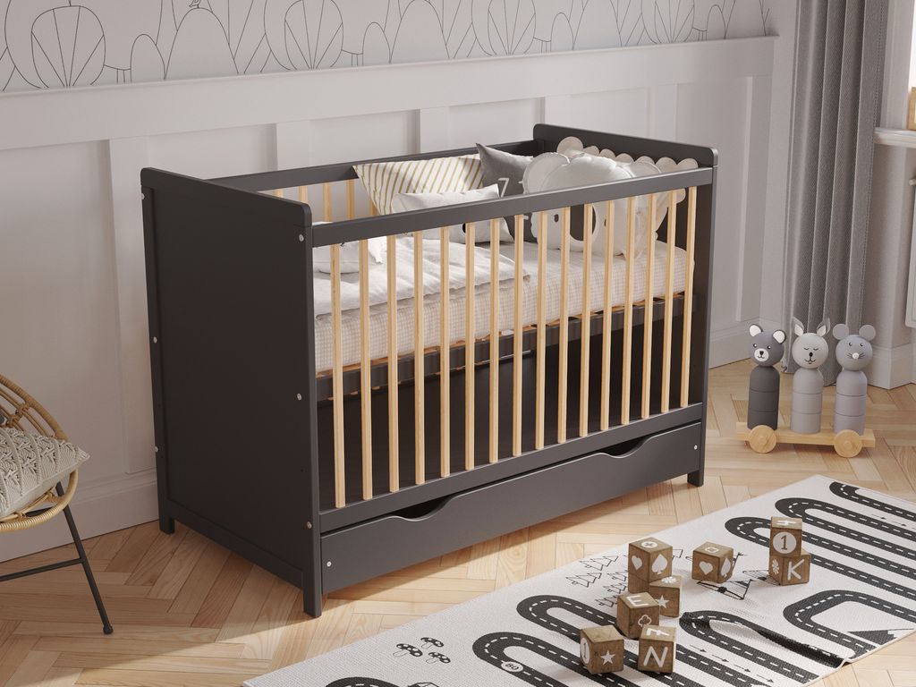 Babybett Gitterbett mit Schublade und Aloe Vera Matratze Produktbild 